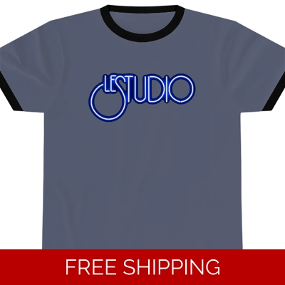 Le Studio Ringer T-Shirts Le Studio White & Blue Logo